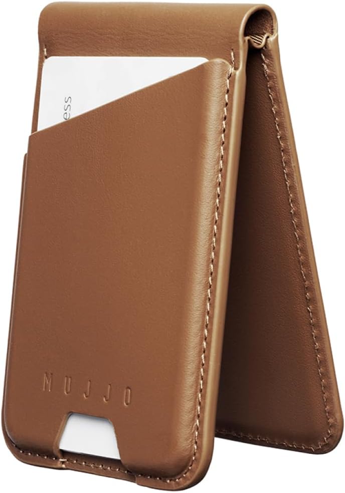 Mujjo Magsafe Compatible Leather Wallet Stand - Tan - Image 1